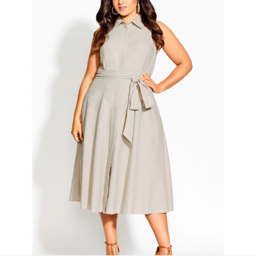 NWT Chic City Sleeveless Shirt Dress, Sand